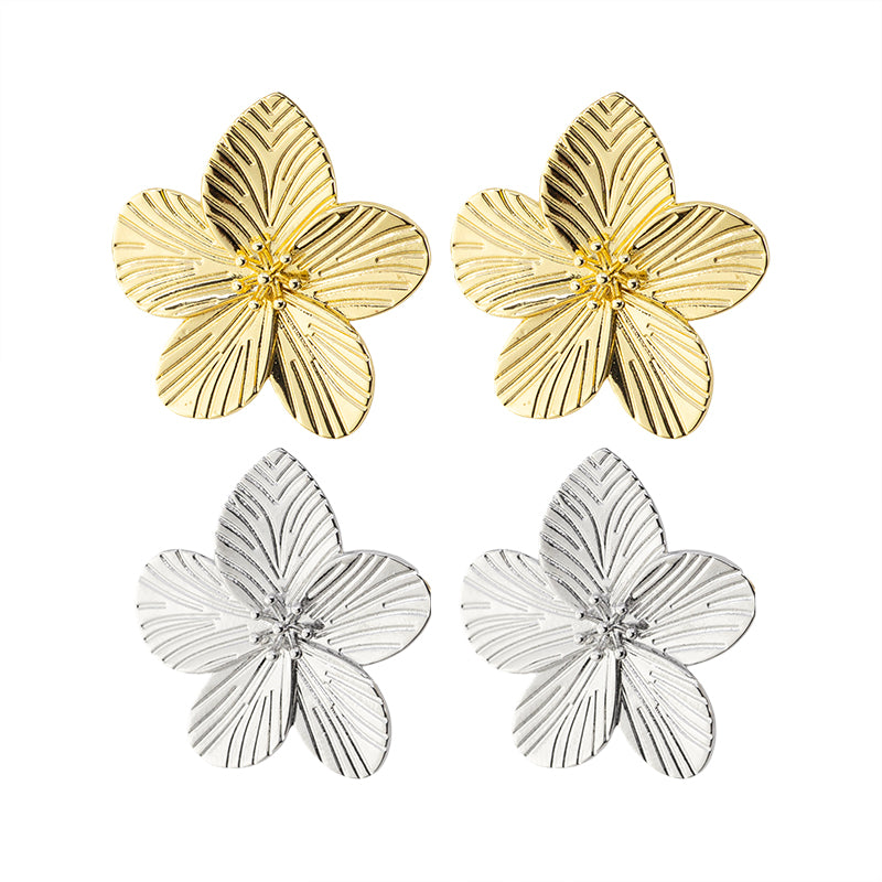 Aretes Flor 5 Petalos 30x28mm Dorado/Plateado
