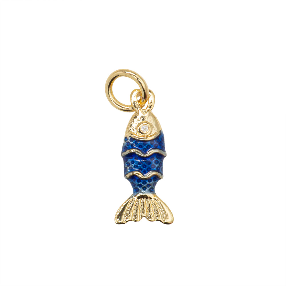 Dije Chapa Pez con Esmalte Azul 15x5mm Dorado