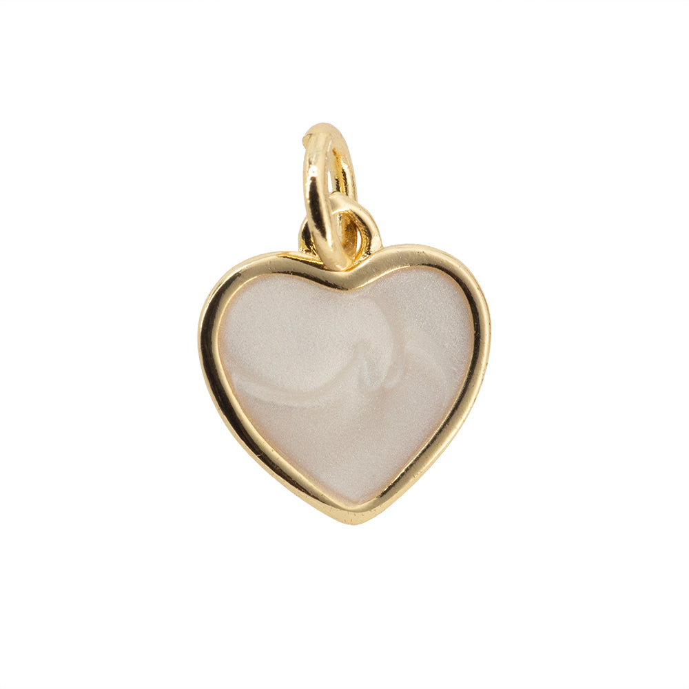 Dije Corazón con Esmalte Blanco 13x12mm Dorado
