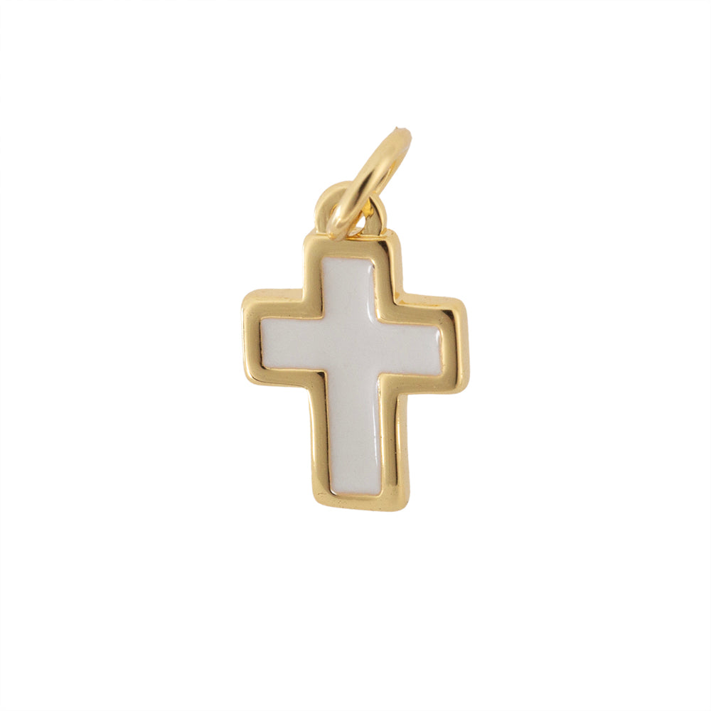 Dije Cruz con Esmalte Blanco 13x9mm Dorado