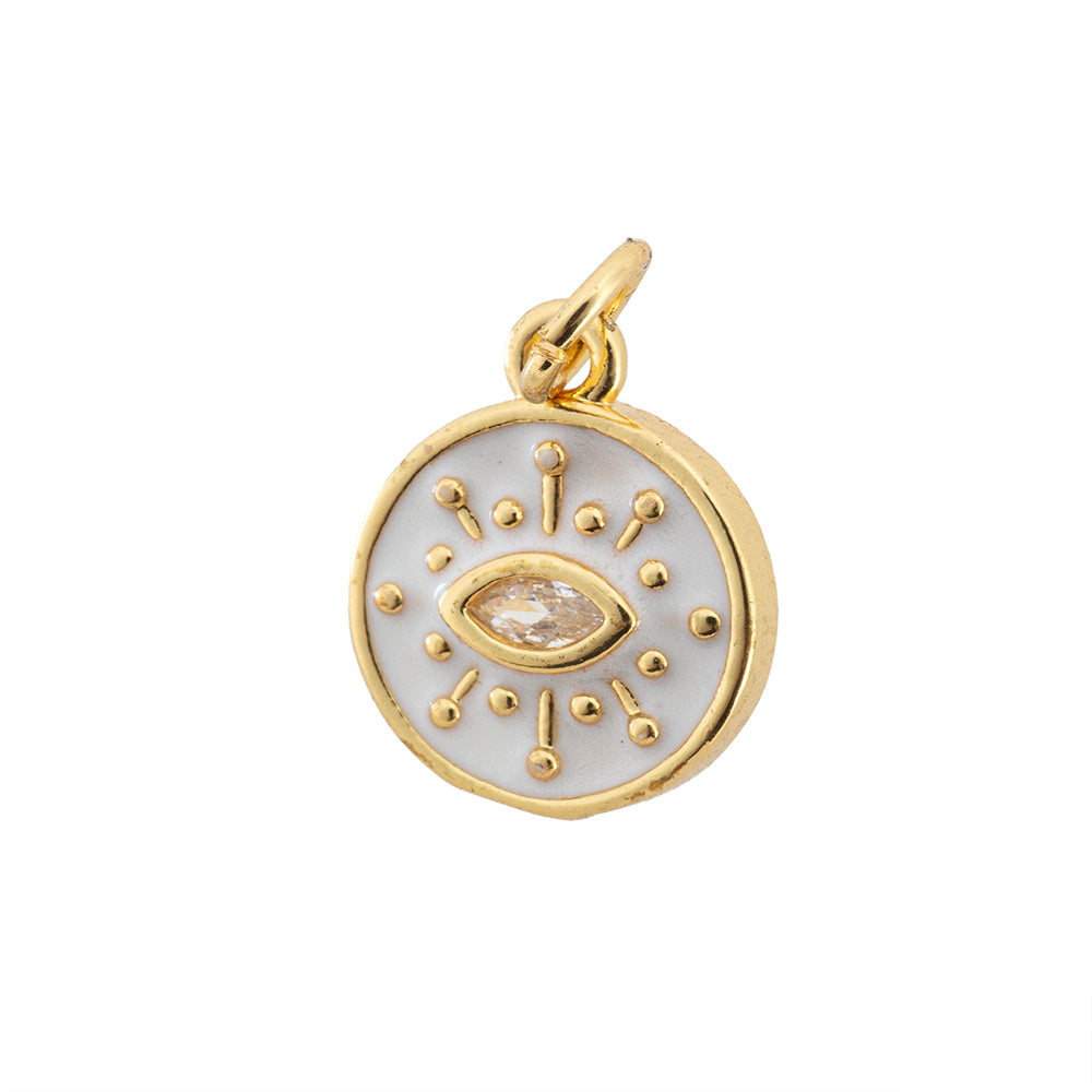 Dije Ojo con Esmalte y Circonia Blanco 14x11mm Dorado