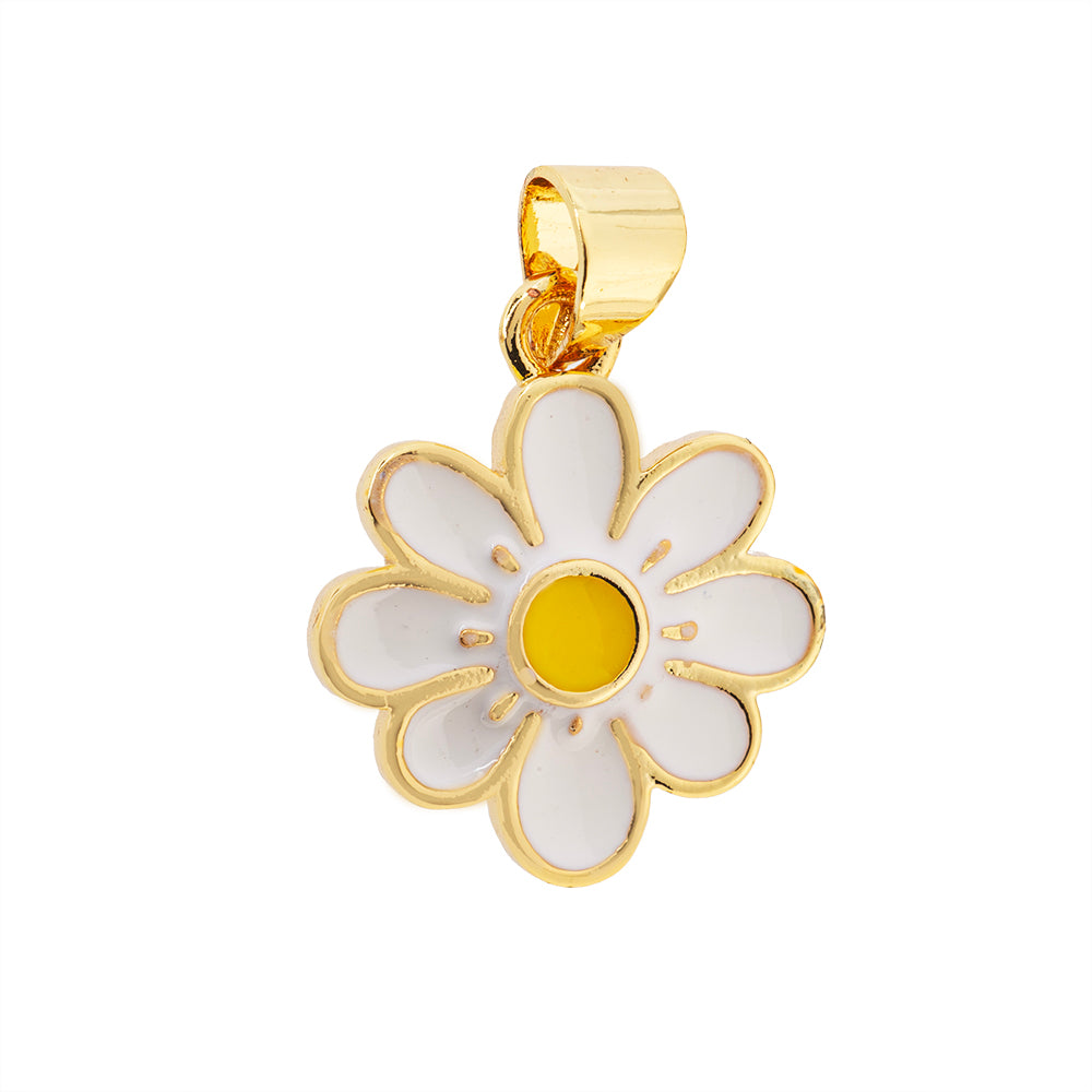 Dije Flor Margarita con Esmalte 17.5x15mm Dorado