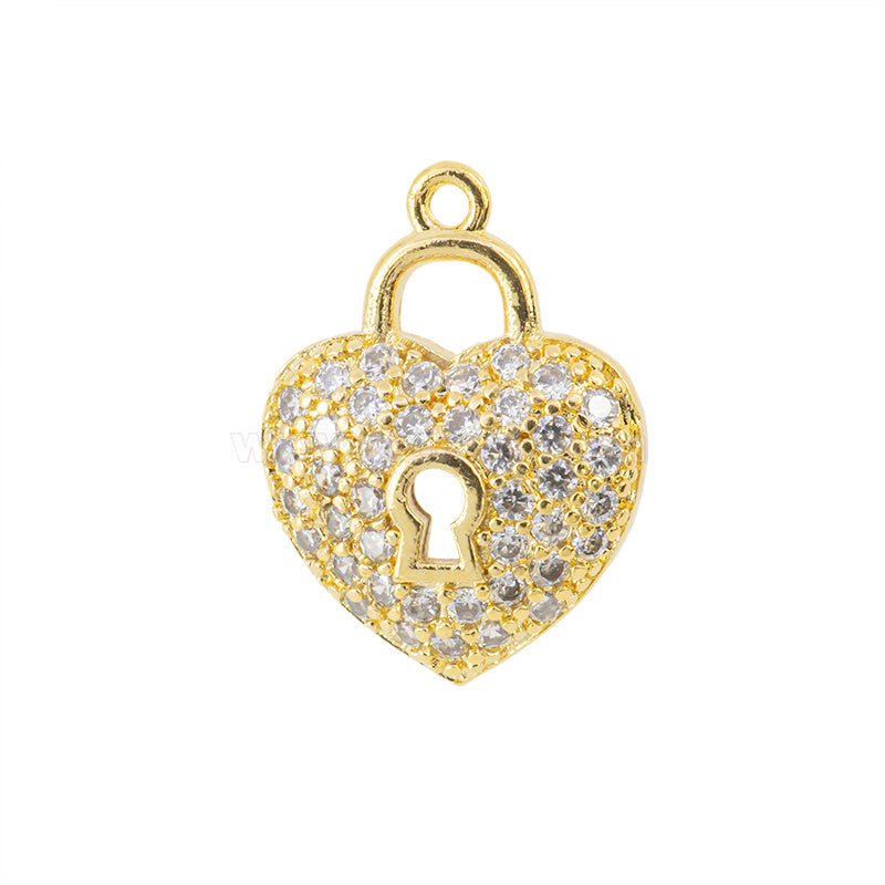 Dije Chapa con Micro Pave Candado Corazón 15.5x11.5mm Dorado