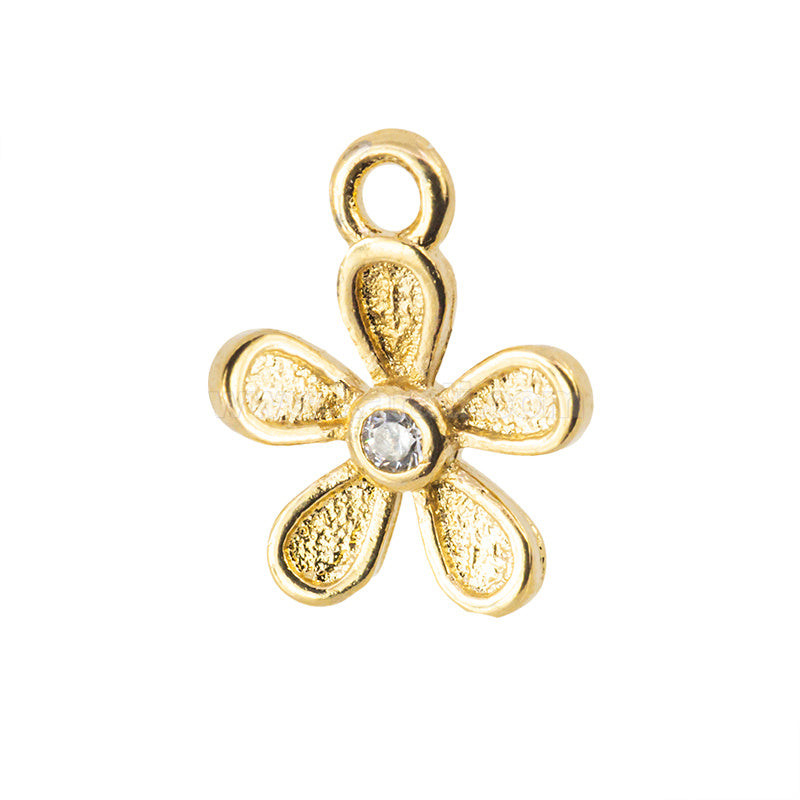 Dije Chapa con Circonia Flor 10.5x8.5mm Dorado