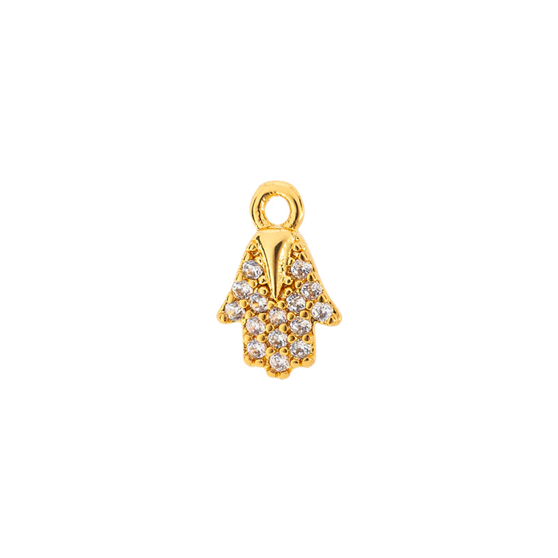 Dije Chapa con Circonia Mano Hamsa 9.5x6mm Dorado