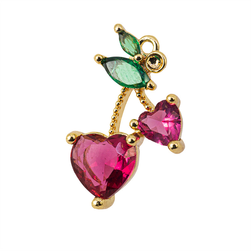 Dije Chapa con Circonia Cereza Corazon 16.7x10.3mm Dorado