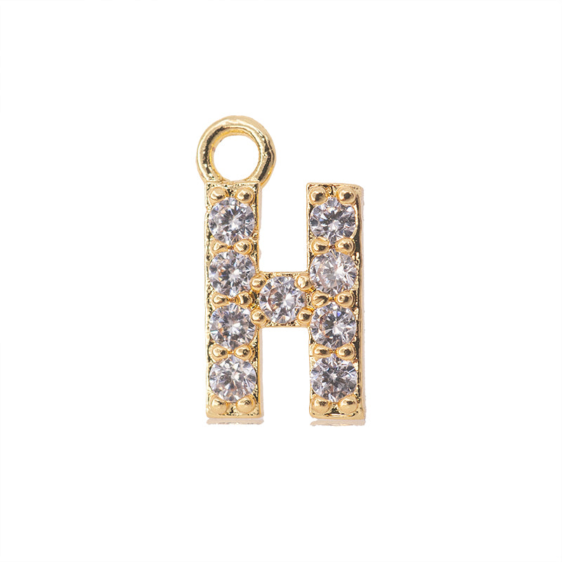 Dije Chapa con Circonia Letra H 13x9mm Dorado