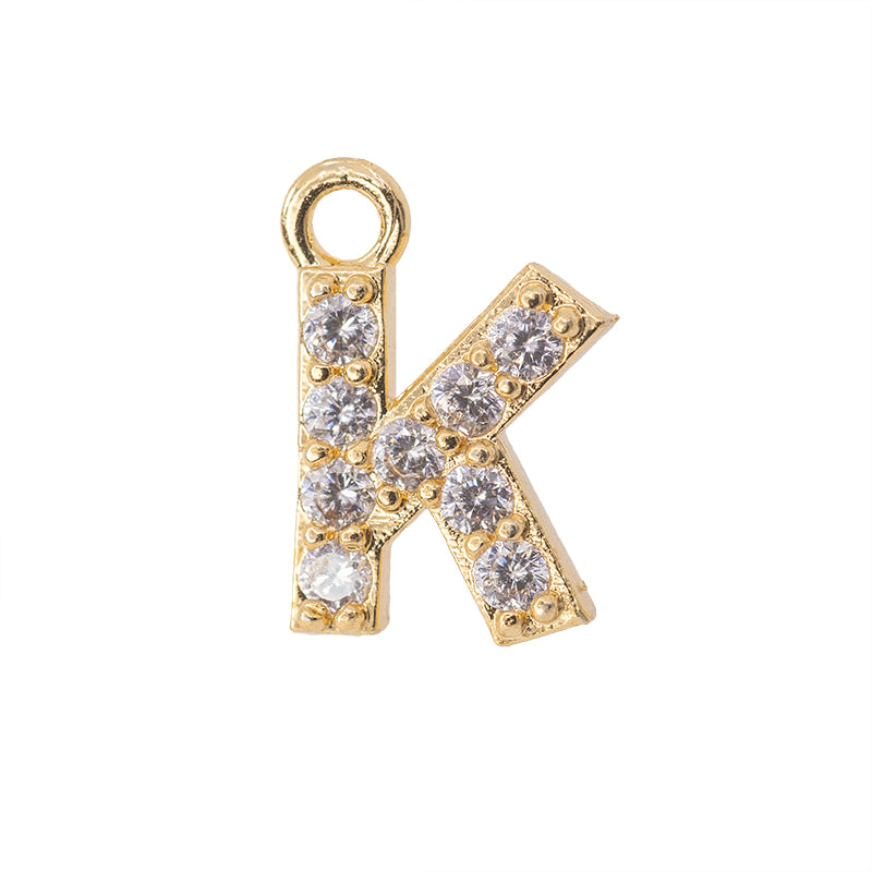 Dije Chapa con Circonia Letra K 13x9mm Dorado