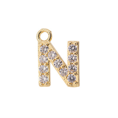 Dije Chapa con Circonia Letra N 13x9mm Dorado