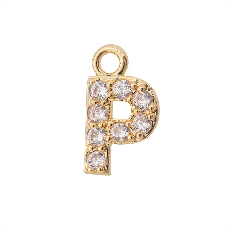Dije Chapa con Circonia Letra P 13x9mm Dorado