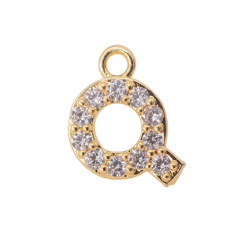Dije Chapa con Circonia Letra Q 13x9mm Dorado