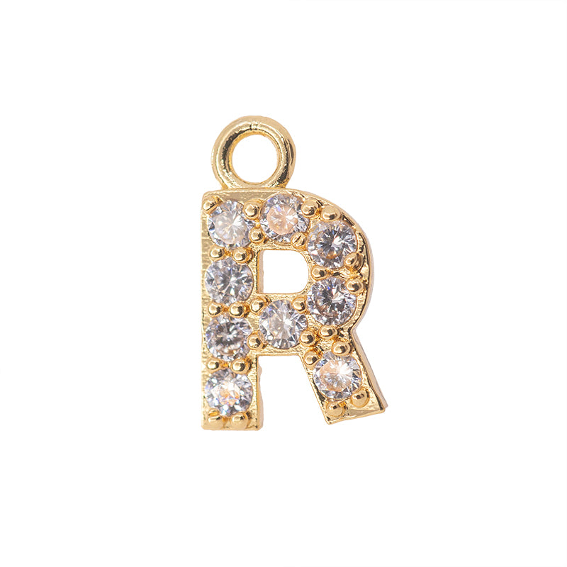 Dije Chapa con Circonia Letra R 13x9mm Dorado