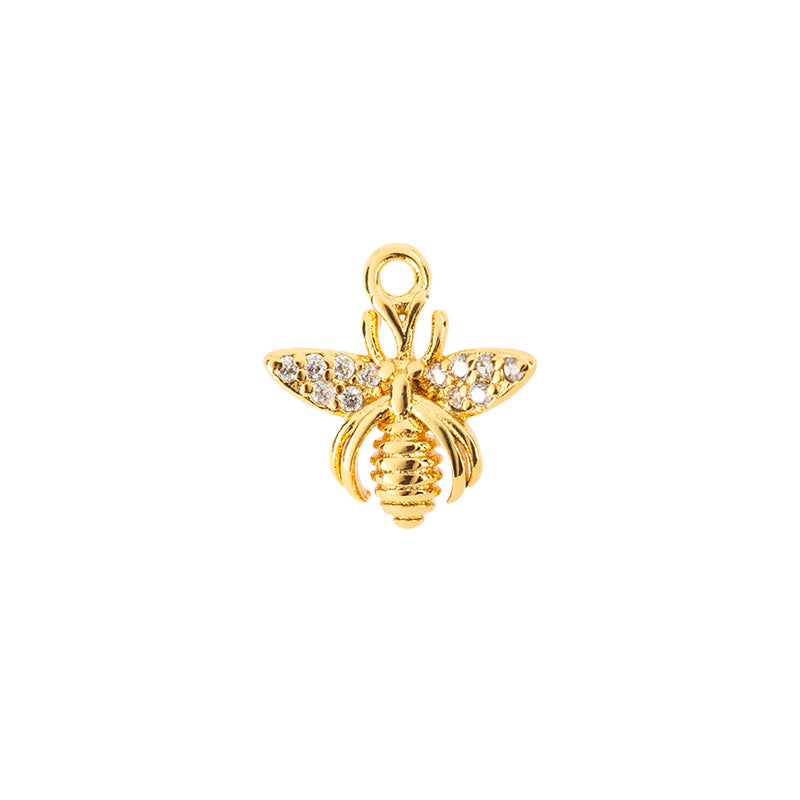 Dije Chapa con Circonia Abeja 11.4x11mm Dorado