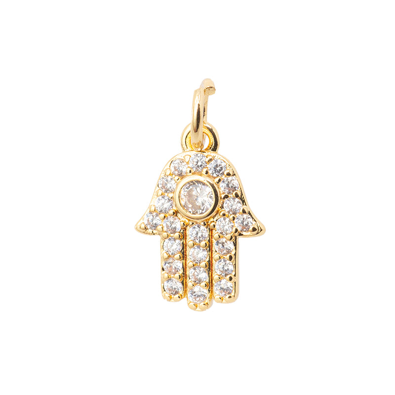 Dije Chapa con Circonia Mano Hamsa 13x9mm Dorado