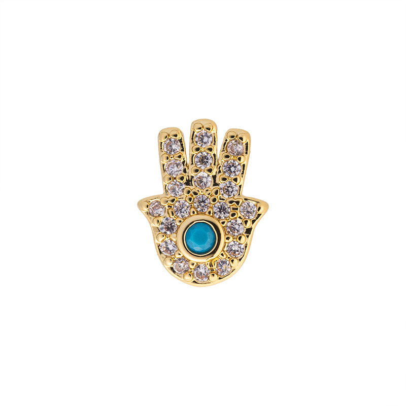 Dije Chapa con Circonia y Turquesa Mano Hamsa 9.5x7.6mm Dorado