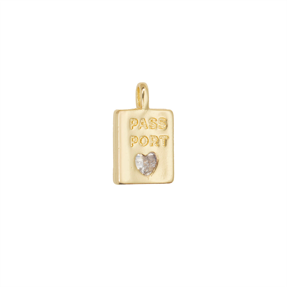 Dije Chapa Pasaporte con Circonia 12.5x7.6mm Dorado