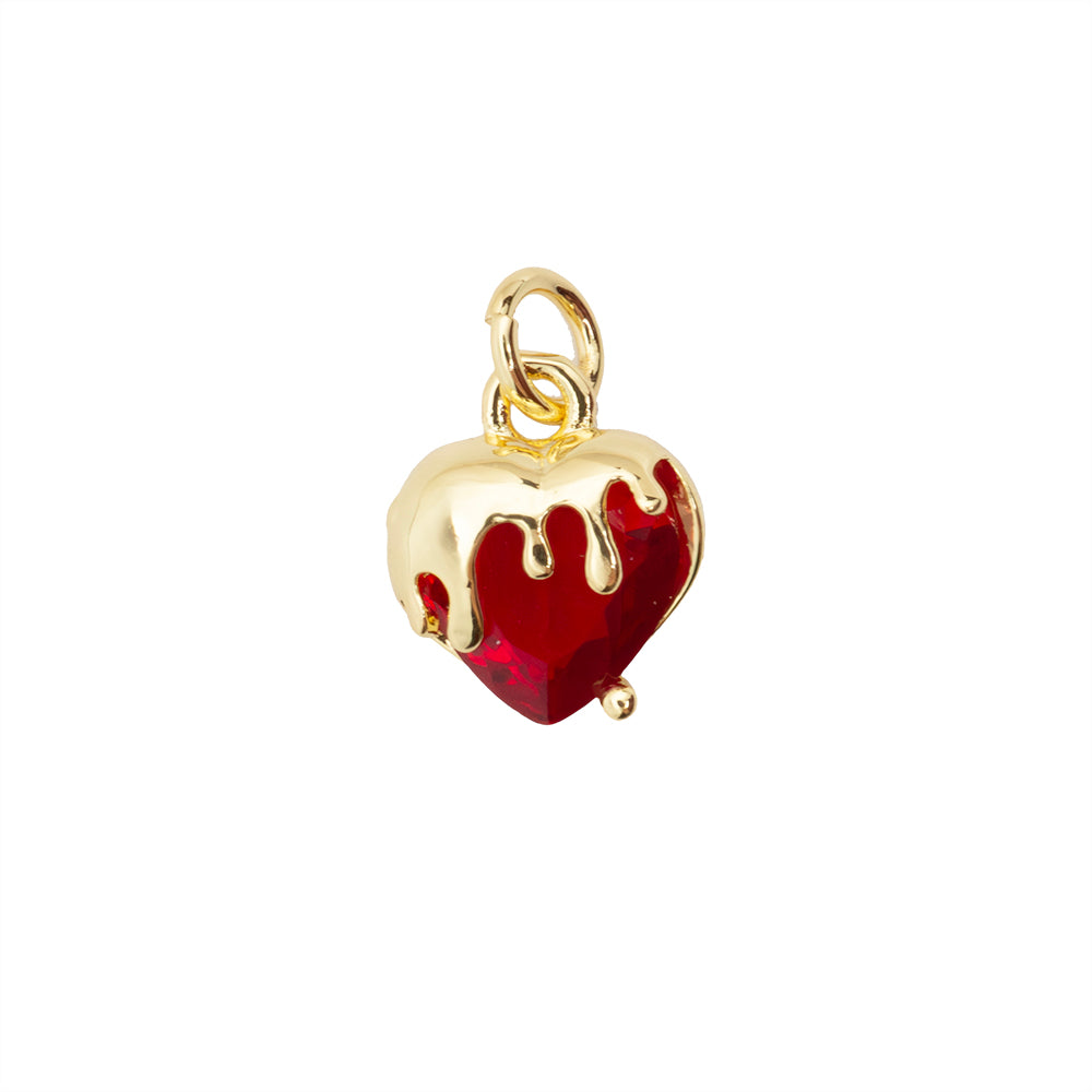 Dije Chapa Corazón Derretido con Circonia Roja 11x10mm Dorado