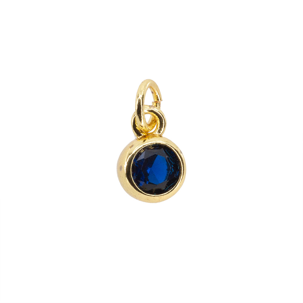 Dije Redondo Circonia Azul 9x6.3mm Dorado