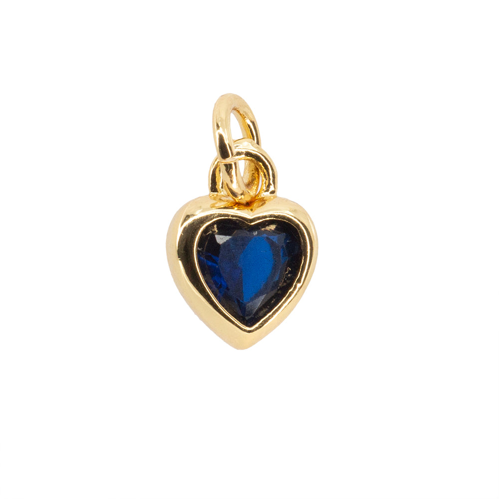 Dije Corazón Circonia Azul 9x7mm Dorado