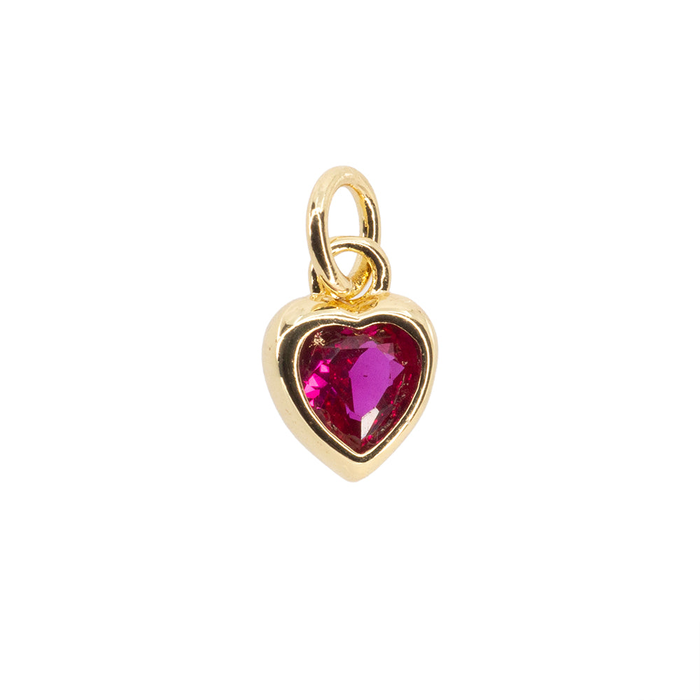 Dije Corazón Circonia Rojo 9x7mm Dorado