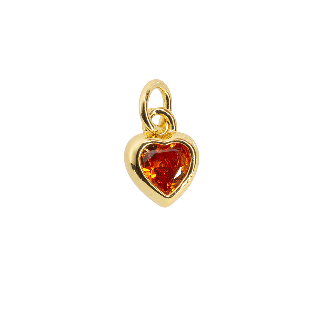 Dije Corazón Circonia Naranja 9x7mm Dorado