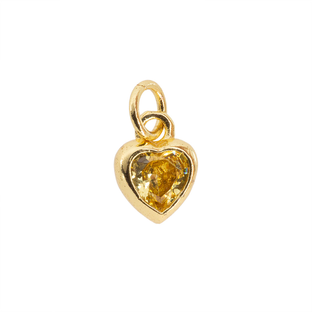 Dije Corazón Circonia Amarillo 9x7mm Dorado