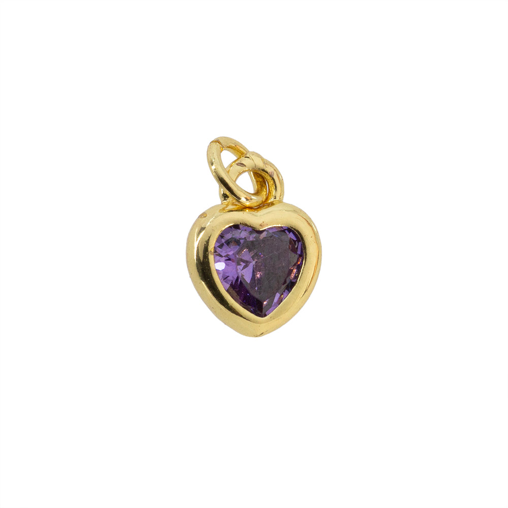 Dije Corazón Circonia Morado 9x7mm Dorado