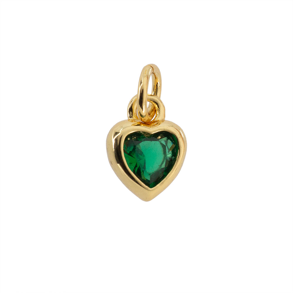Dije Corazón Circonia Verde 9x7mm Dorado