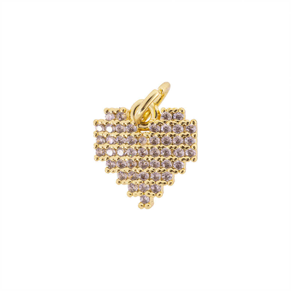 Dije Corazón Pixelado con Circonia 11mm Dorado