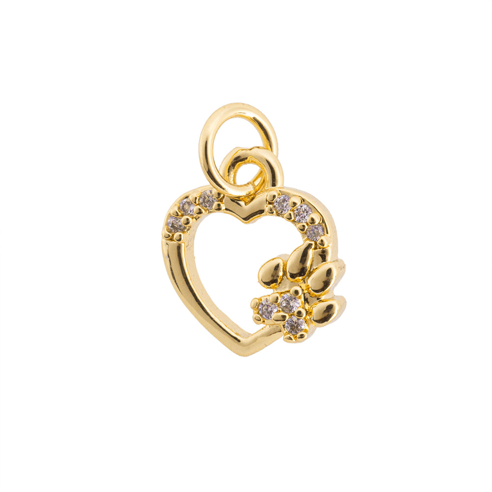 Dije Corazón con Huella de Perro 12x10mm Dorado