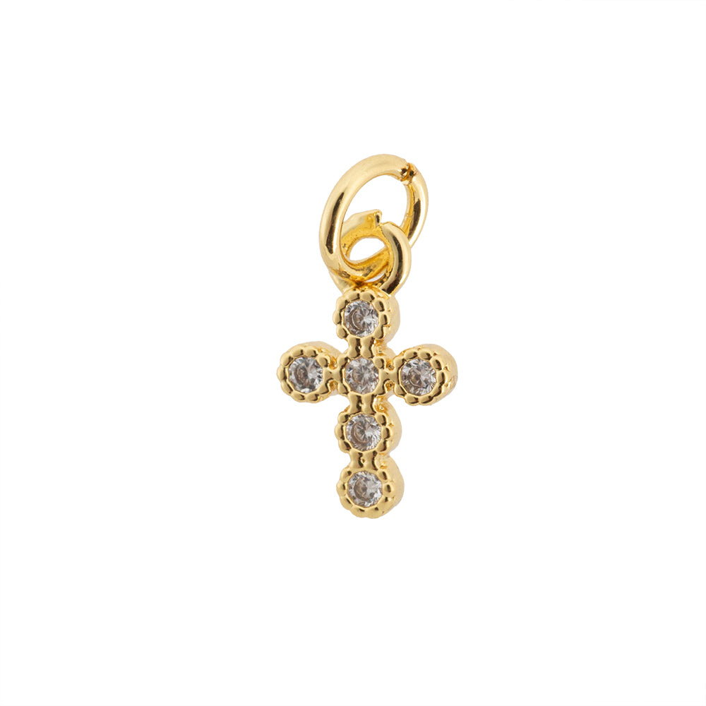 Dije Cruz con Circonia 2x7mm Dorado