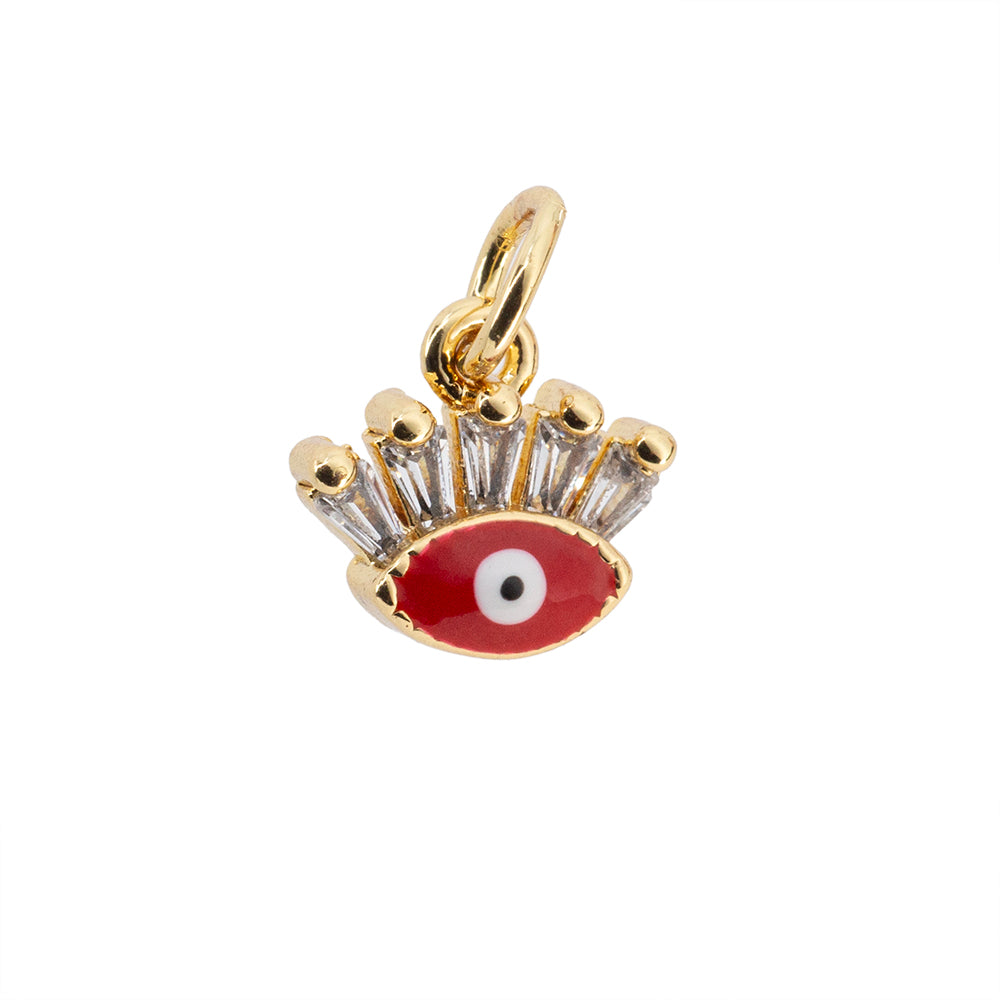 Dije Ojo con Pestañas y Circonia Roja 9x9.5mm Dorado