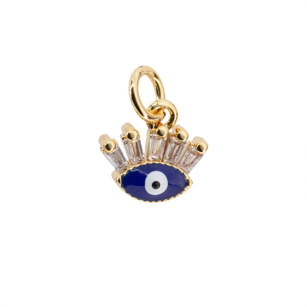 Dije Ojo con Pestañas y Circonia Azul 9x9.5mm Dorado