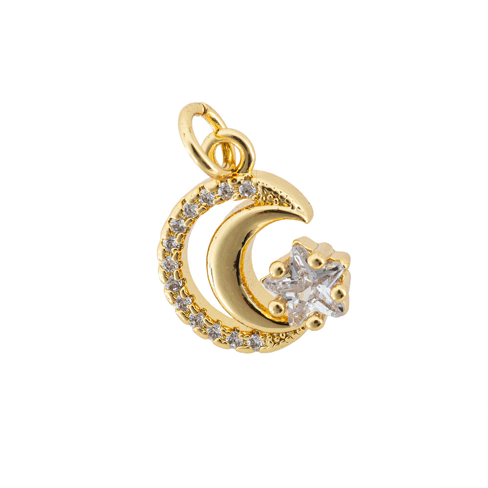 Dije Luna y Estrella con Circonia 14.5x12.5mm Dorado
