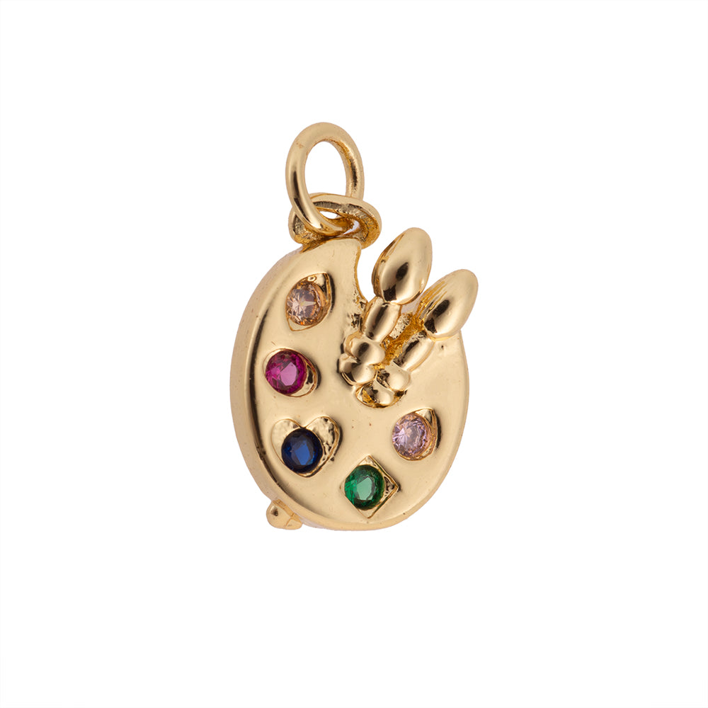 Dije Paleta de Pintura con Circonia 15x11mm Dorado