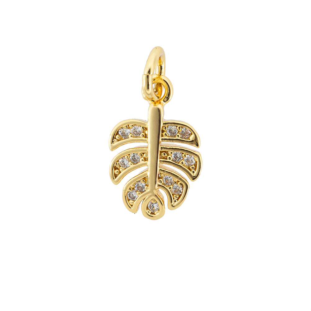 Dije Hoja con Circonia 13.5x8.7mm Dorado