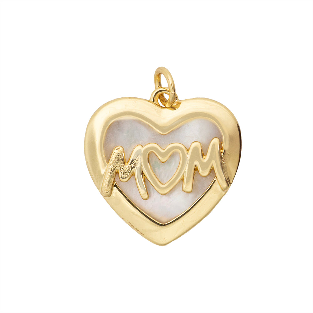 Dije Chapa Corazon con Madre Perla 20mm Dorado