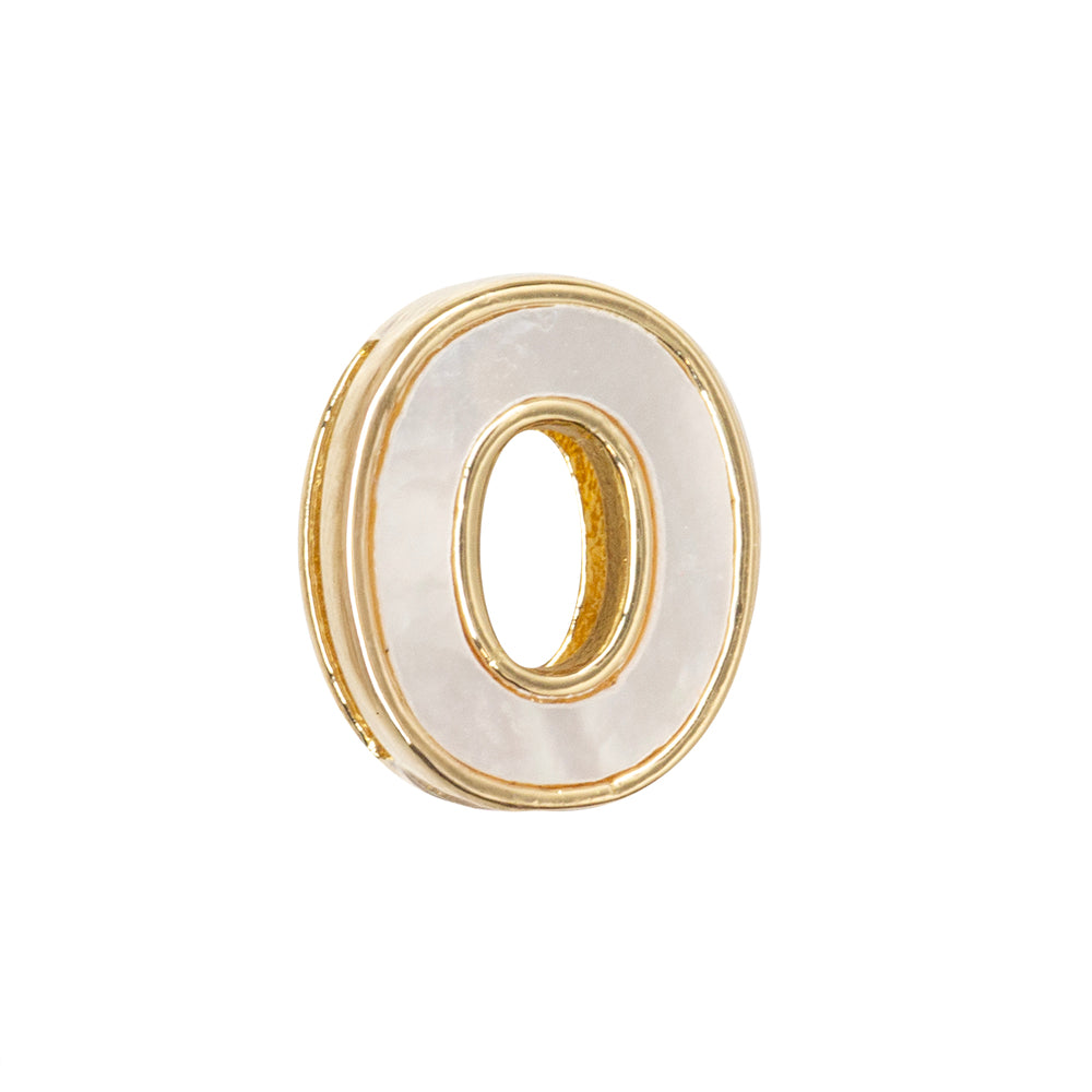 Separador Chapa con Madre Perla Letra O 10x14mm Dorado