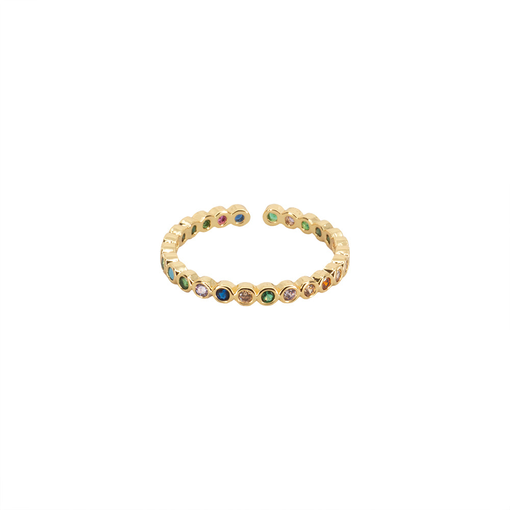 Anillo Chapa con Circonia Ajustable Dorado