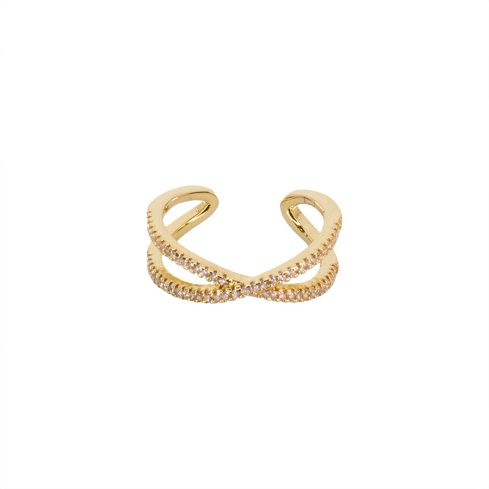 Anillo Chapa con Circonia Ajustable Dorado