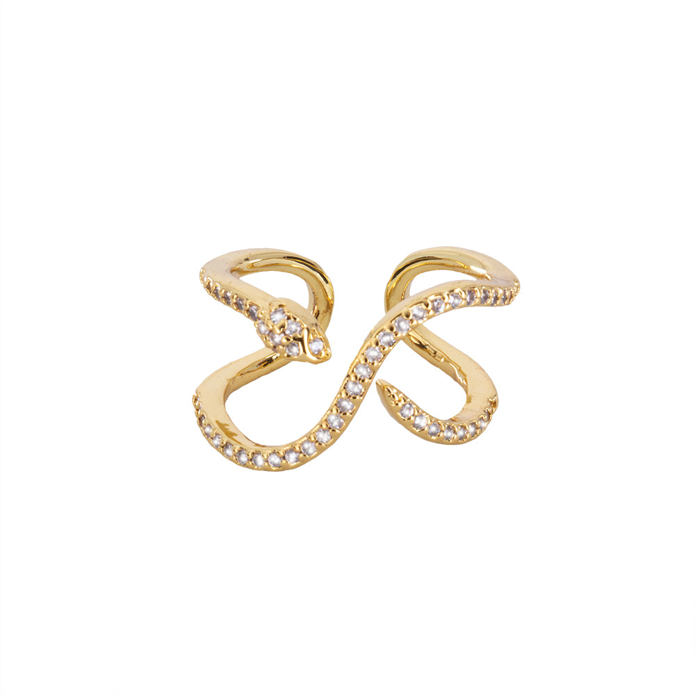 Anillo Chapa Serpiente con Circonia Ajustable Dorado