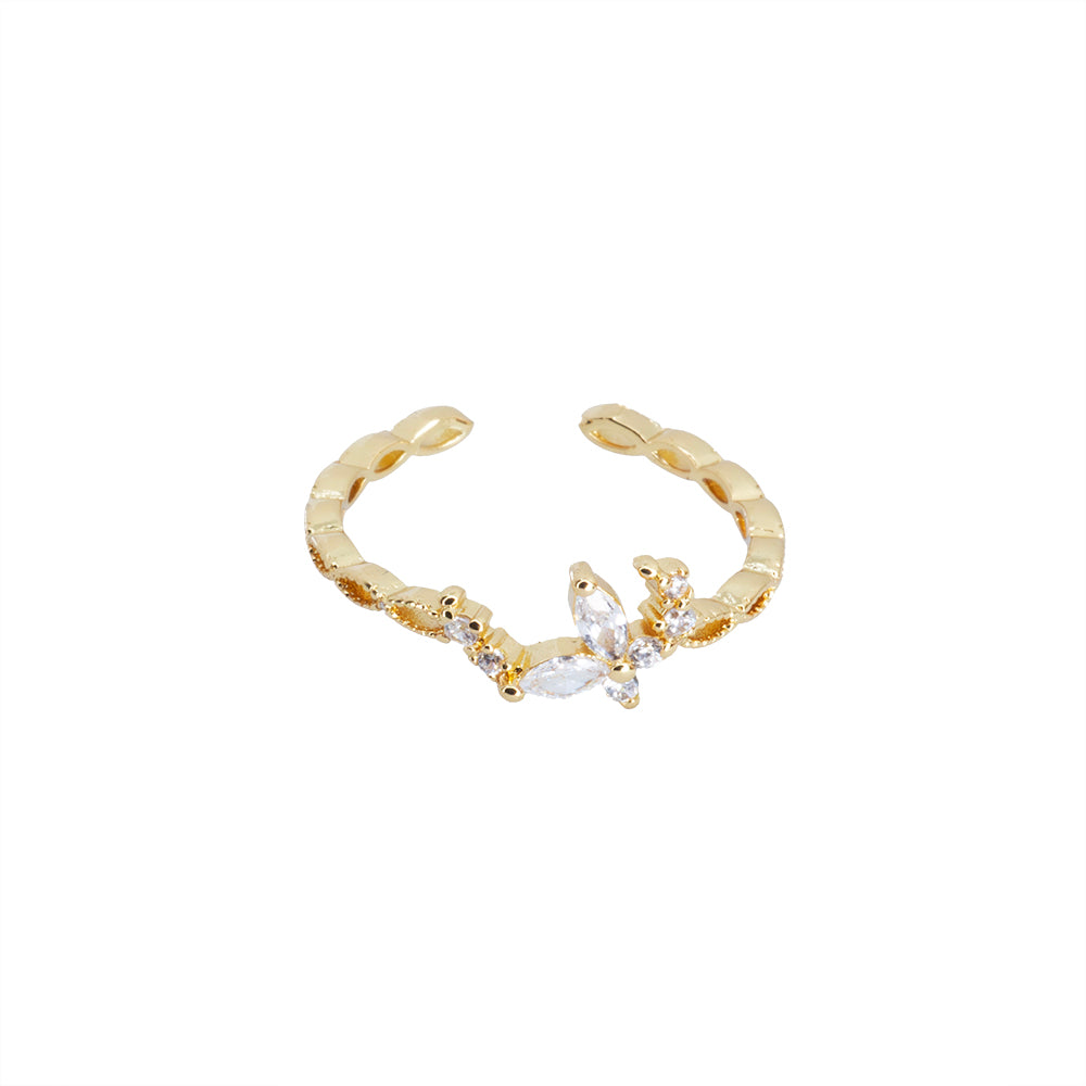 Anillo Chapa Mariposa con Circonia Ajustable Dorado