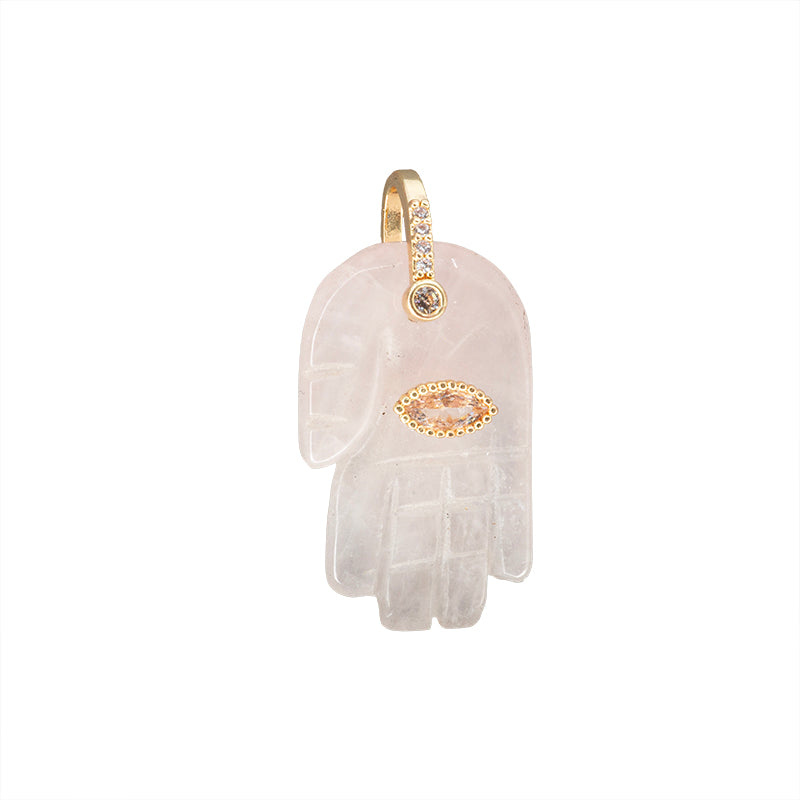 Dije Piedra Cuarzo Rosa Mano 27.5x17mm Brillante