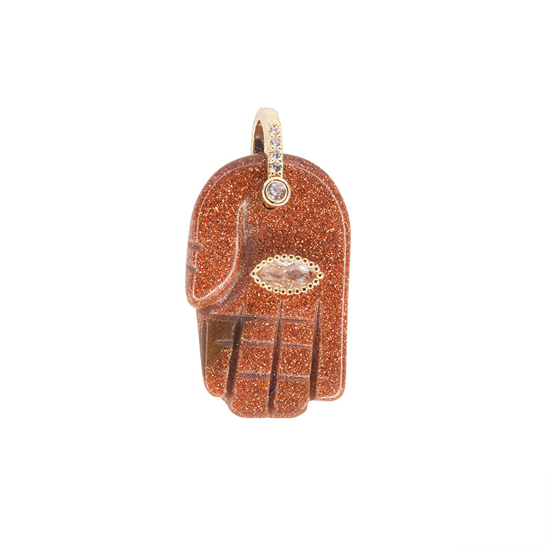 Dije Piedra Polvo de Oro Mano 27.5x17mm Cafe