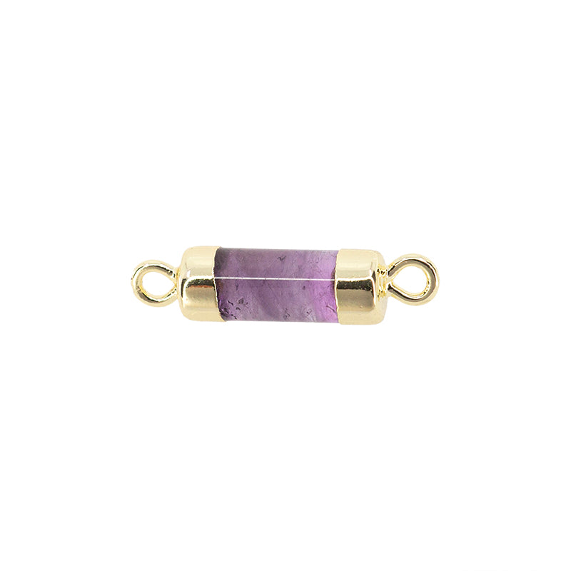 Separador Piedra Amatista Cilindro 21x5mm Dorado
