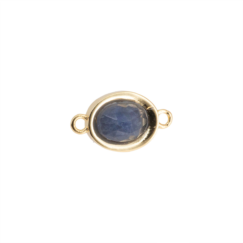 Separador Oval Facetado con Piedra Azul 14x8mm Dorado
