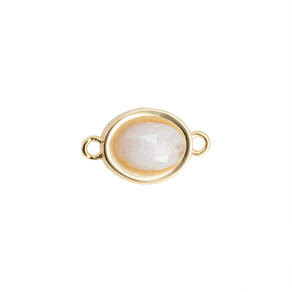 Separador Oval Facetado con Piedra Blanca 14x8mm Dorado