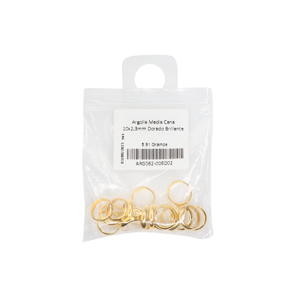 Argolla Media Cana 10x2.3mm Dorado Brillante