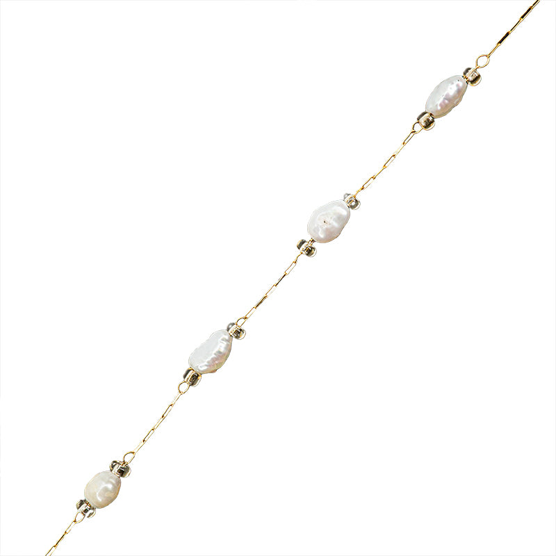 Cadena Chapa con Perla Cultivada Blanca 5x4mm Dorado