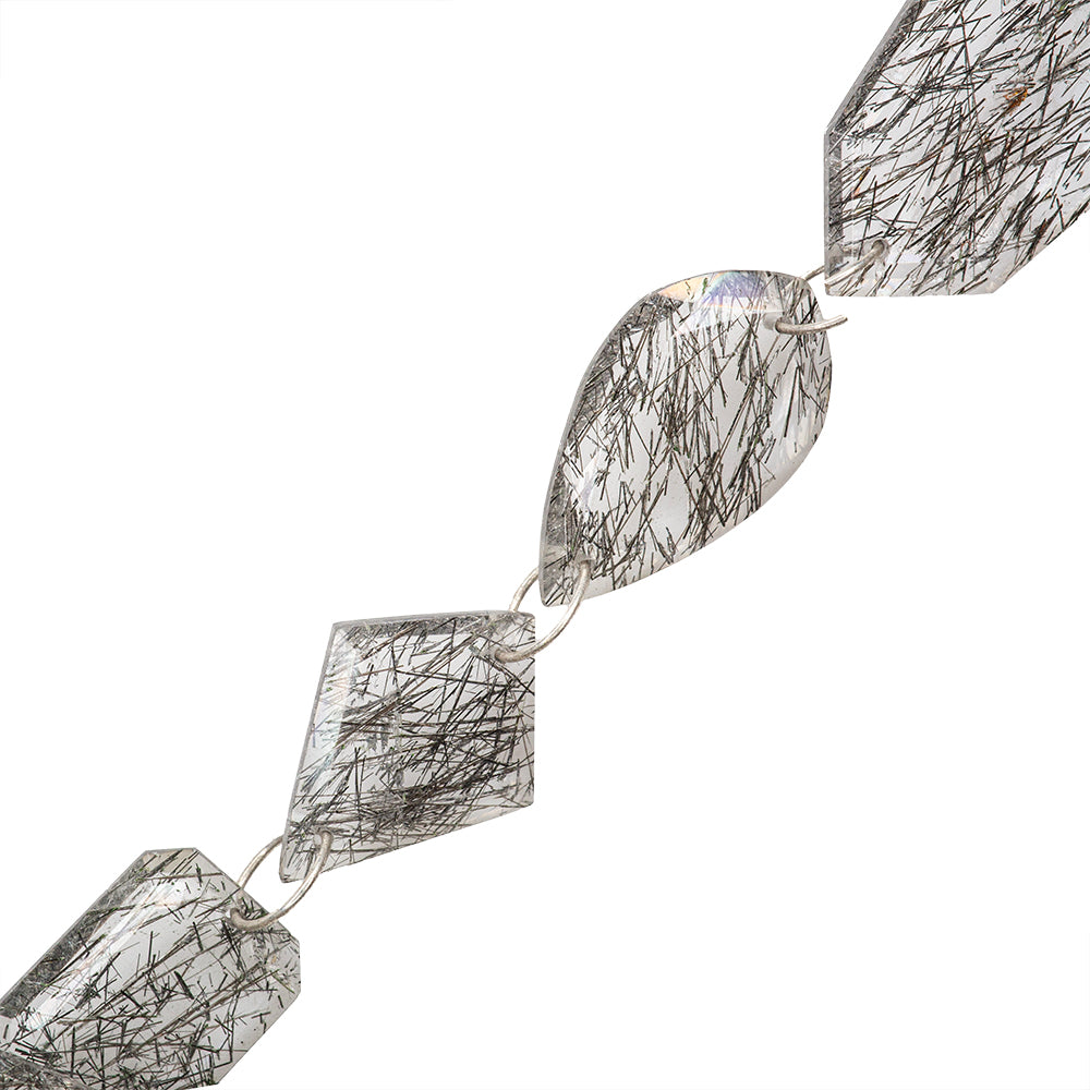 PF Cuarzo Rutilado Facetada Lajas con Forma Orgánicas 17-25x13-18mm Gris